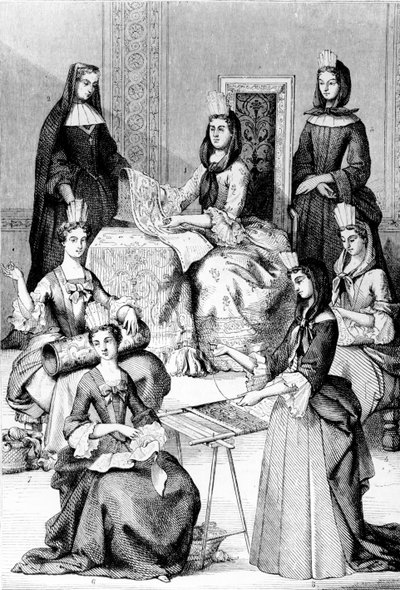 Madame de Saint-Cyr, una suora, una novizia e giovani ragazze delle quattro classi da after Chevignard